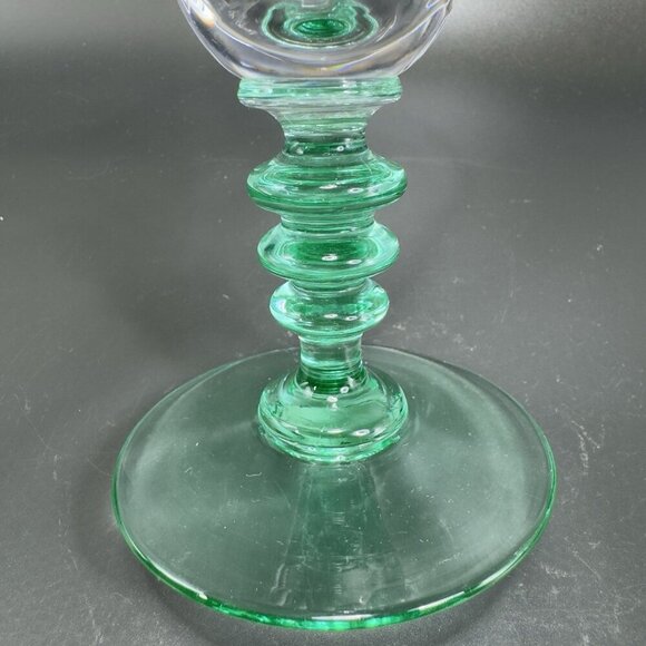Seneca Theodule Clear Top Green Uranium Stem Optic Cut Top Goblet Cup Single VTG - Picture 8 of 14